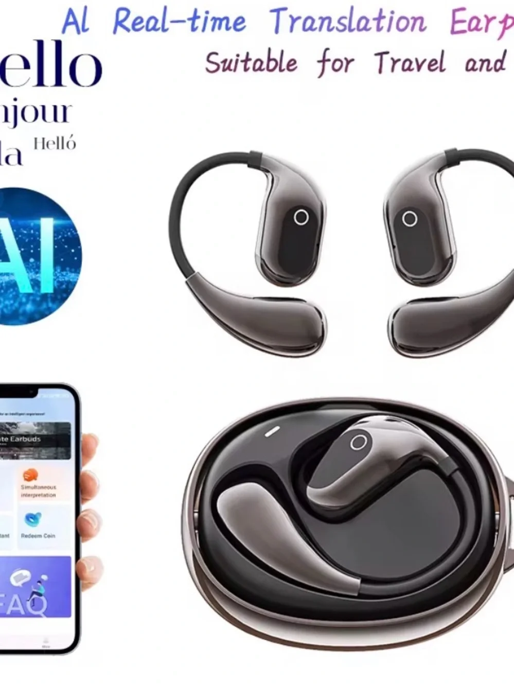 Earphones with AI translation. Over 144 Languages, USB-C fast charging.